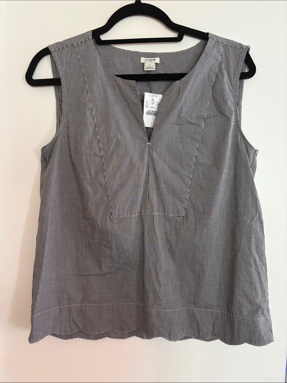 J. Crew Factory Black and White Gingham Sleeveless V-Notch Tank Top